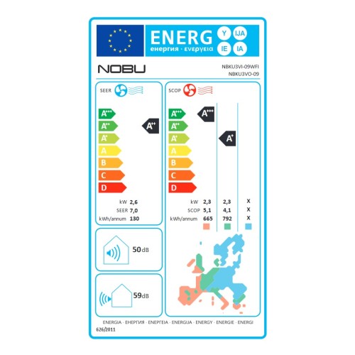 Nobu Κλιματιστικό NBKU3VI-09WFI/NBKU3VO-09 9000btu με WiFi (A++/A+++)