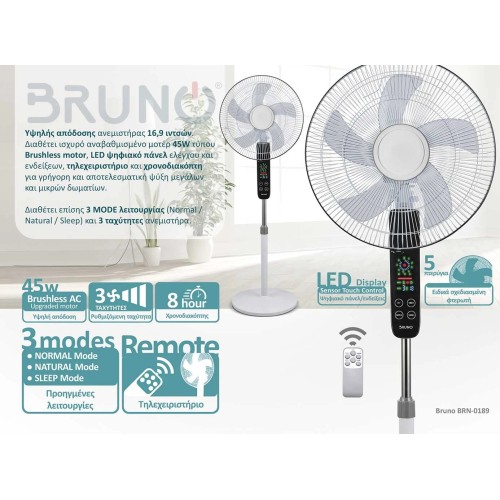 Bruno Ανεμιστήρας Ορθοστάτης BRN-0189 45W Διαμέτρου 43cm με Τηλεχειριστήριο και Ψηφιακή Οθόνη