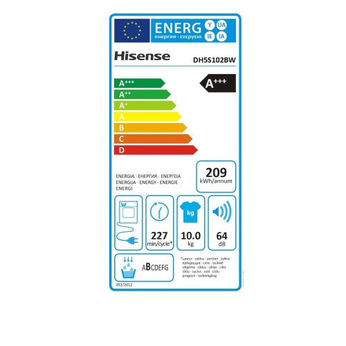 Hisense Στεγνωτήριο Ρούχων με Αντλία Θερμότητας DH5S102BW (10kg A+++)