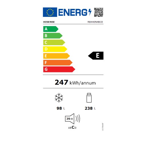 Hisense Ψυγειοκαταψύκτης RB440N4BCE Total NoFrost 336Lt Υ200.4xΠ59.5xΒ59εκ. Inox