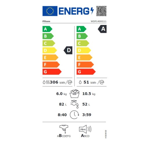 Pitsos Πλυντήριο-Στεγνωτήριο WDP1400G11 (10,5kg/6kg 1400rpm)