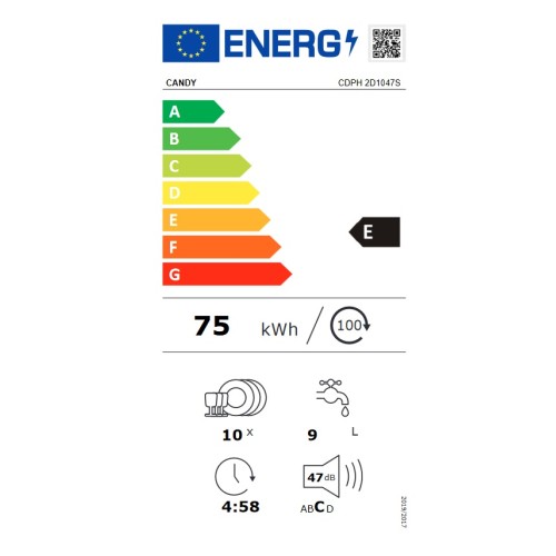 Candy Πλυντήριο Πιάτων CDPH 2D1047S για 10 Σερβίτσια Π44,8xY84,6εκ Inox + 8 Χρονια Εγγύηση στα Ανταλλακτικά