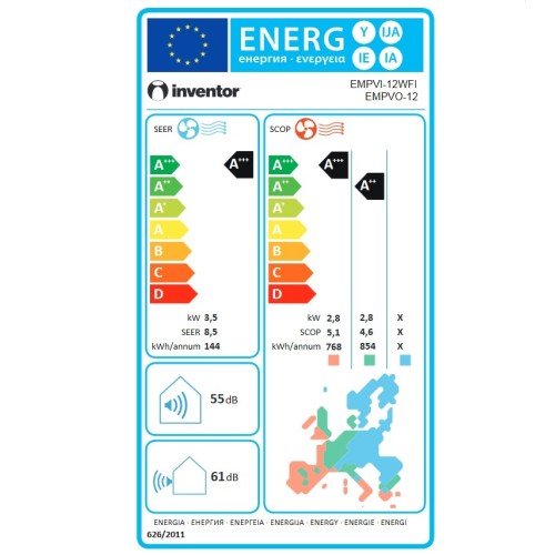 Inventor Κλιματιστικό Inverter Emperor EMPVI-12WFI/EMPVO-12 12000Btu με Wi-Fi (Α+++/Α+++)