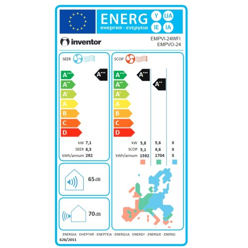 Inventor Κλιματιστικό Inverter Emperor EMPVI-24WFI/EMPVO-24 24000Btu με Wi-Fi (Α+++/Α+++)