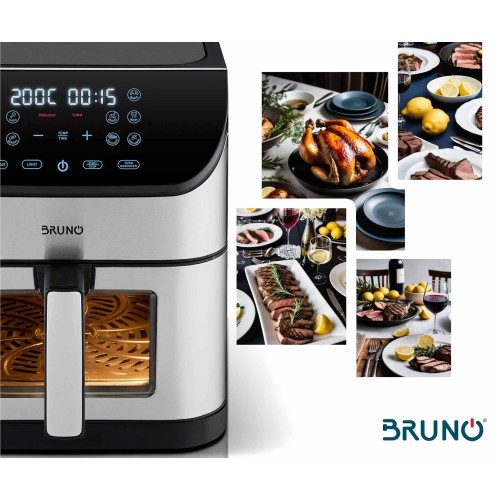 Bruno Φριτέζα Αέρος BRN-0194 με Αποσπώμενο Κάδο 8lt 1800W Μαύρη-Inox