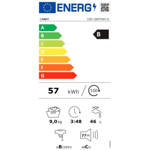 Candy Πλυντήριο Ρούχων CSO 1295TW4/1-S (9kg 1200rpm B) + 8 Χρονια Εγγύηση στα Ανταλλακτικά
