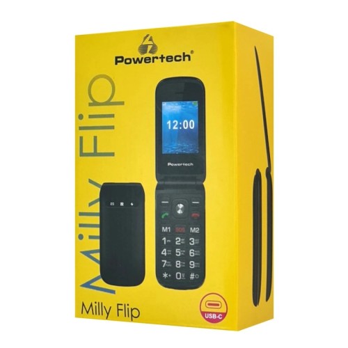 Powertech Κινητό Τηλέφωνο Milly Flip PTM-38 Dual SIM Μαύρο