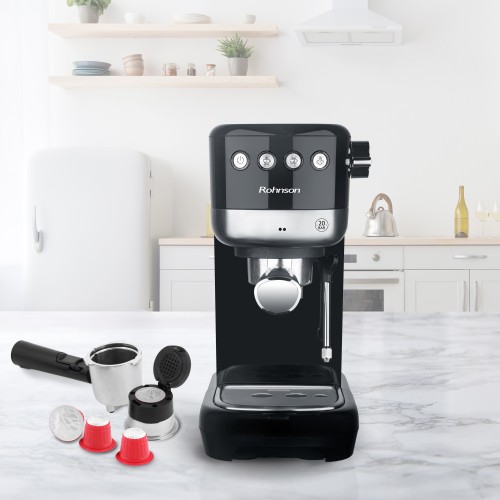 Rohnson Μηχανή Espresso R-98014 1350W Πίεσης 20bar Μαύρη
