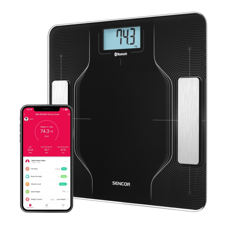Sencor Ζυγαριά Μπάνιου SBS 8002BK με Λιπομετρητή και Bluetooth Μαύρη