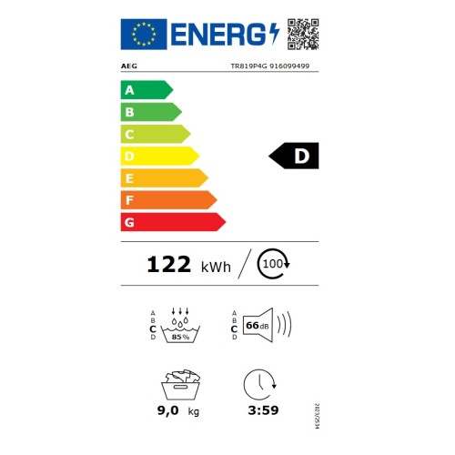 AEG Στεγνωτήριο Ρούχων με Αντλία Θερμότητας TR819P4G (9kg)