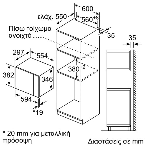 Bosch Εντοιχιζόμενος Φούρνος Μικροκυμάτων BFL520MS0 20lt Inox