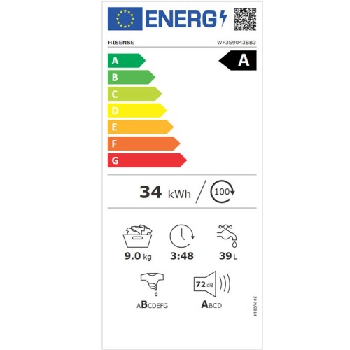 Hisense Πλυντήριο Ρούχων WF3S1243BW3 (12kg 1400rpm A)
