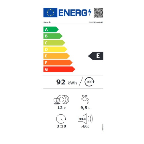 Bosch Εντοιχιζόμενο Πλυντήριο Πιάτων SMV46KX04E για 12 Σερβίτσια Π59.8xY81.5εκ.