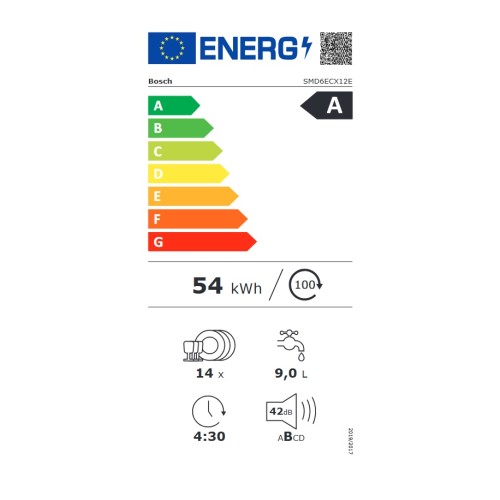 Bosch Εντοιχιζόμενο Πλυντήριο Πιάτων SMD6ECX12E για 14 Σερβίτσια Π59,8xY81,5εκ.