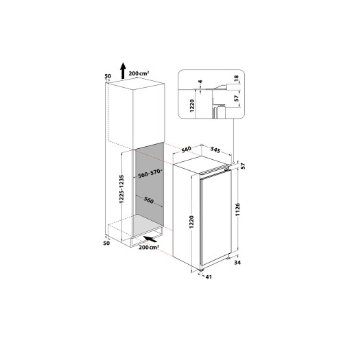 Whirlpool Ψυγείο Μονόπορτο Εντοιχιζόμενο ARG 8512 209lt Υ122xΠ54xΒ54.5εκ.