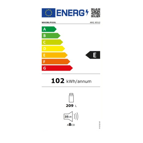 Whirlpool Ψυγείο Μονόπορτο Εντοιχιζόμενο ARG 8512 209lt Υ122xΠ54xΒ54.5εκ.