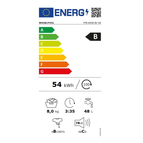 Whirlpool Πλυντήριο Ρούχων FFB 8458 BV EE (8kg 1351rpm B) 