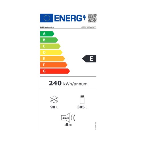 LG Ψυγείο Δίπορτο GTBV36SWGKD Total NoFrost 395lt Υ176xΠ70xΒ68εκ. Λευκό
