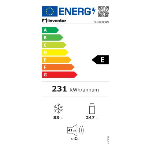 Inventor Ψυγειοκαταψύκτης PSM20060IN Total NoFrost 330lt Υ201xΠ59.5xΒ63.5εκ. Inox