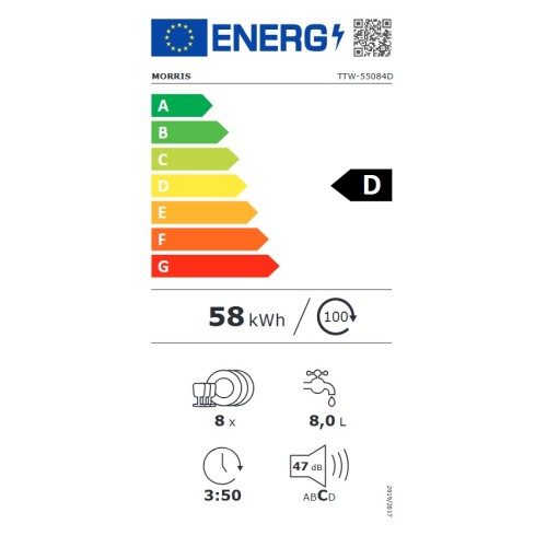 Morris Επιτραπέζιο Πλυντήριο Πιάτων TTW-55084D για 8 Σερβίτσια Π55xY59,5εκ. Λευκό
