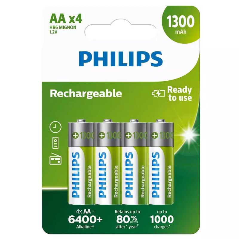 Philips Επαναφορτιζόμενες μπαταρίες R6B4A130/10GRS AA 4τμχ Blister 1300mAh