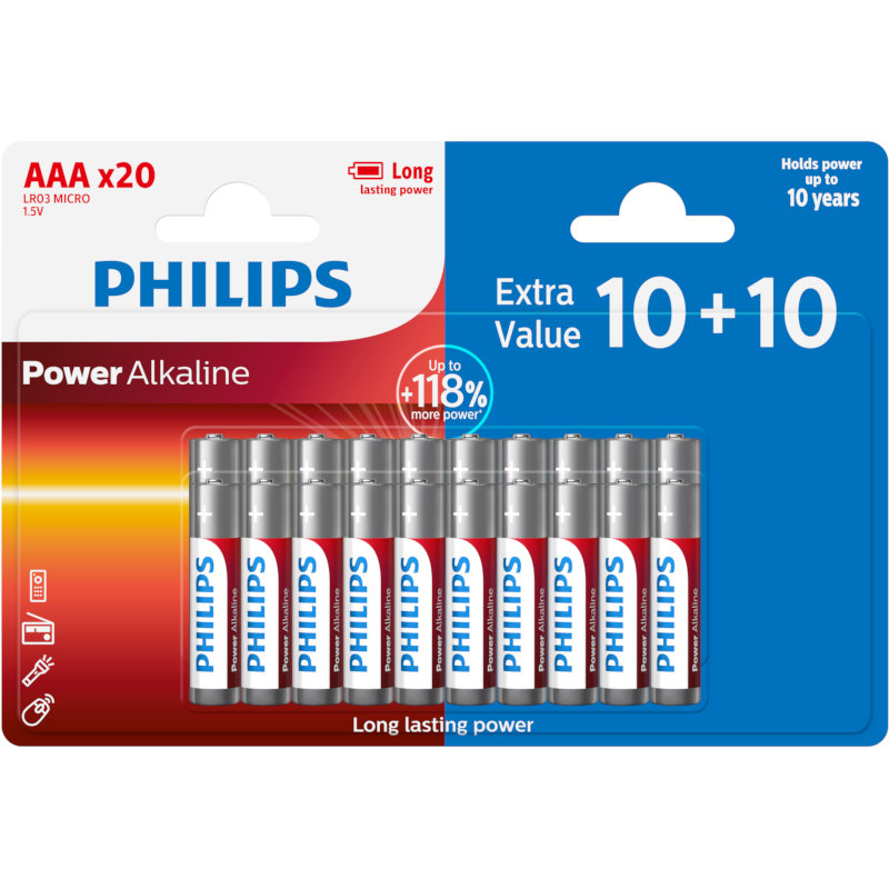 Philips Μπαταρίες αλκαλικές  LR03P20BP/GRS Power Alkaline υψηλής απόδοσης 20 τμχ AAA