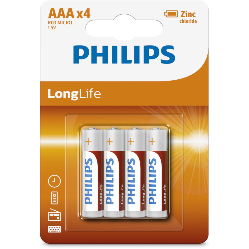 Philips Μπαταρίες R03L4B/GRS μεγάλης διάρκειας ζωής Zinc-Chloride 4 τμχ AAA