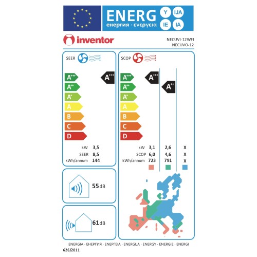 Inventor Κλιματιστικό Inverter Neo Eco NECUVI-12WFI/ΝECUVI-12 Με Wi-Fi & Ιονιστή 12000 Btu (A+++/A+++)