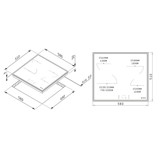 Pyramis Σετ Φούρνος Ανω Πάγκου PO78010008SIX 78lt + Εστίες Κεραμικές PHC61510IFB 5 Ζωνών με Ανοξείδωτο Πλαίσιο