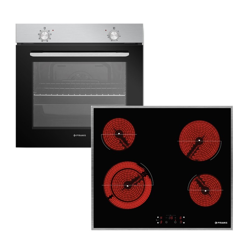 Pyramis Σετ Φούρνος Ανω Πάγκου PO78010008SIX 78lt + Εστίες Κεραμικές PHC61510IFB 5 Ζωνών με Ανοξείδωτο Πλαίσιο
