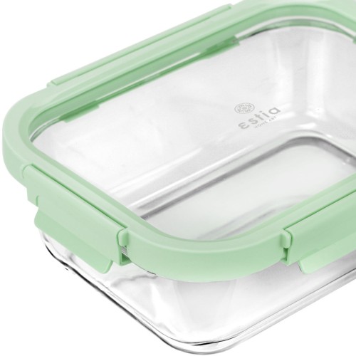 Estia Φαγητοδοχείο CLICK&SEAL γυάλινο 1520ml 23.5x17.8x7.6cm με καπάκι πλαστικό Mint