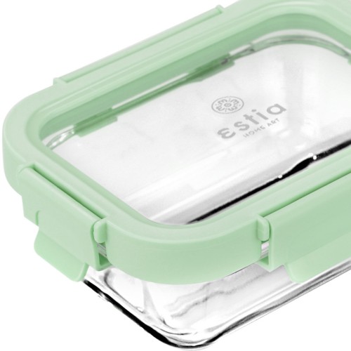 Estia Φαγητοδοχείο CLICK&SEAL γυάλινο 370ml 16.3x12.3x6.2cm με καπάκι πλαστικό Mint