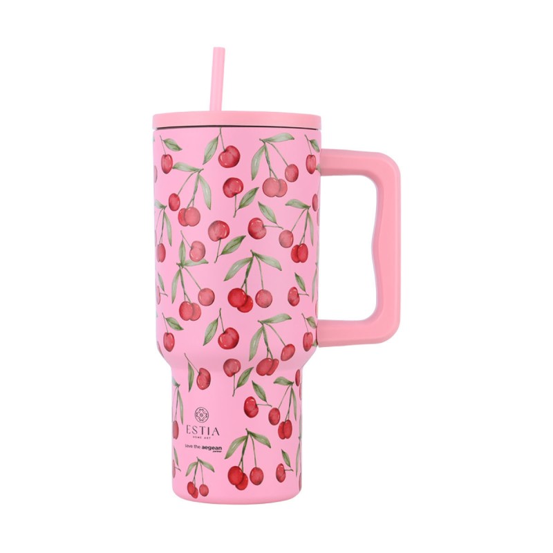 Estia Θερμός Straw Tumbler XL Save The Aegean 900ml Cherry Rose