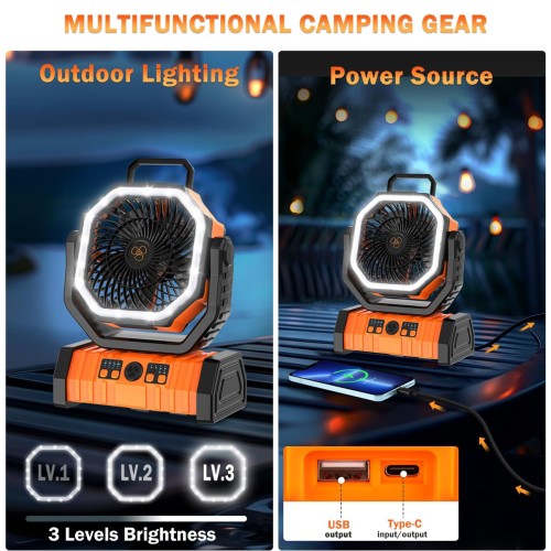 Powertech Φορητός ανεμιστήρας PT-1430 με χειριστήριο, 20000mAh, πορτοκαλί