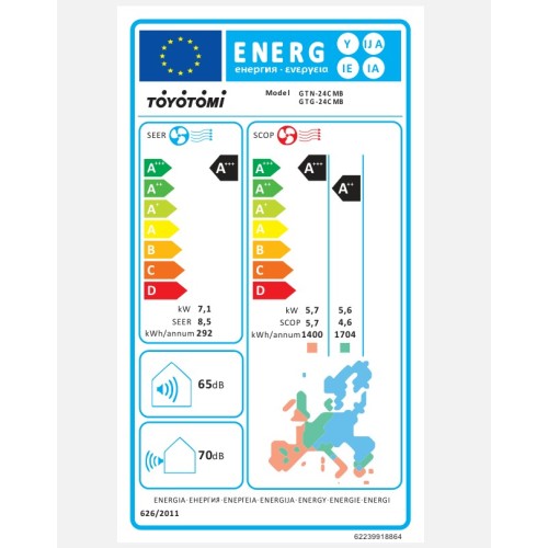 Toyotomi Κλιματιστικό Inverter Gosai GTN/GTG-24CMB 24000 BTU με Ιονιστή και Wi-Fi Shadow Black (A+++/A+++)