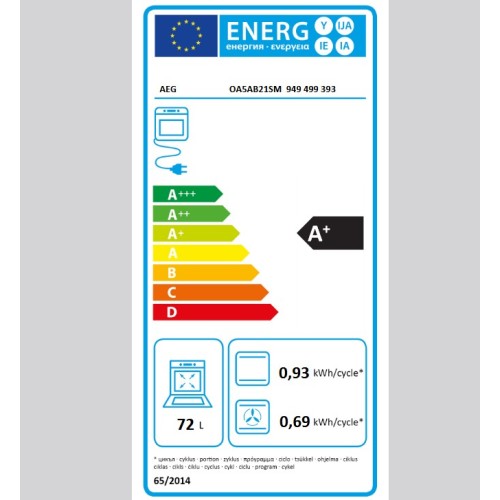 AEG Εντοιχιζόμενος Φούρνος Ανω πάγκου OA5AB21SM SurroundCook 72lt, χωρίς Εστίες, με Ατμό & Υδρόλυση, Α+ Inox