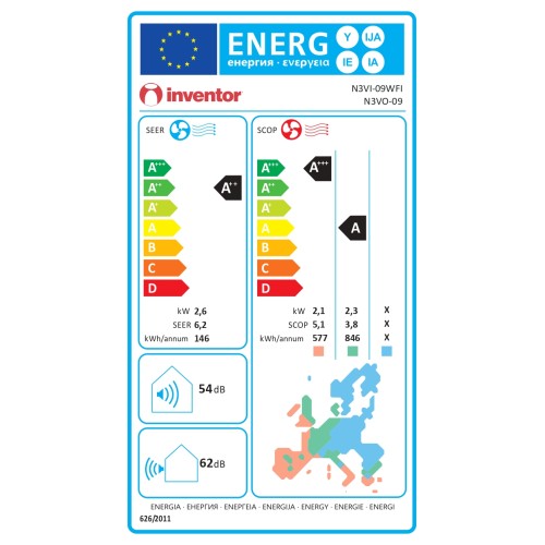 Inventor Κλιματιστικό Inverter Neo III N3VI-12WFI/N3VO-12 Με Wi-Fi & Ιονιστή 12000 Btu (A++/A+++)