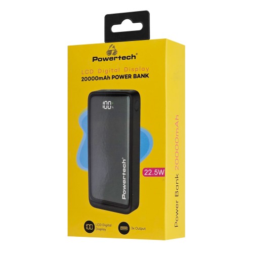 Powertech PowerBank PT-1327 με οθόνη, 20000mAh, 22.5W, μαύρο