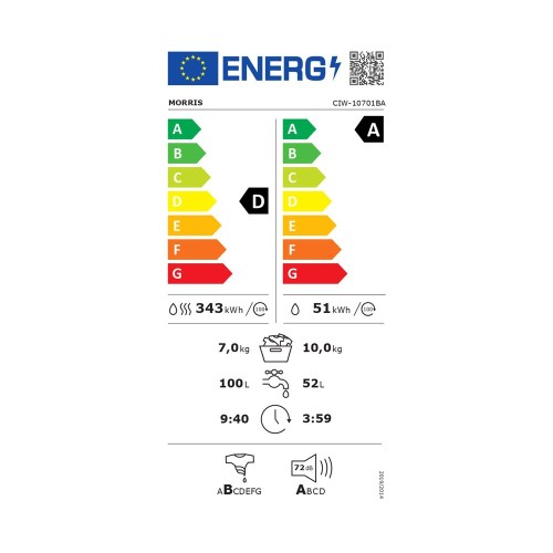 Morris Πλυντήριο - Στεγνωτήριο Ρούχων CIW-10701BA 10kg/7kg 1400 Στροφές