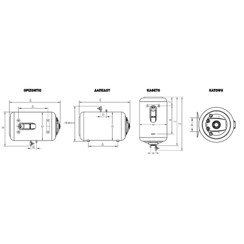 Elco Ηλεκτρικός θερμοσίφωνας Duro Glass 80L Οριζόντιος 4,0kW