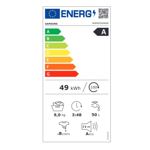 Samsung Πλυντήριο Ρούχων WW90TA046AE/LE (9kg 1400rpm A)