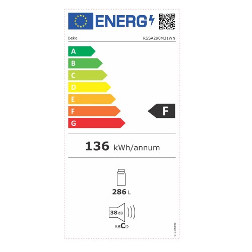 Beko Ψυγείο Μονόπορτο RSSA290M31WN 286Lt Λευκό