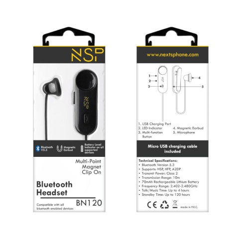 NSP  Ακουστικά Bluetooth Handsfree BN120 (15191-0006)
