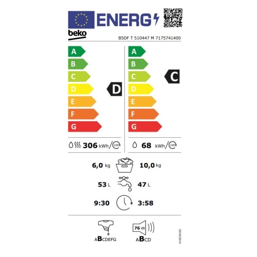 Beko Πλυντήριο-Στεγνωτήριο B5DF T 510447 M (10kg/6kg 1400rpm)