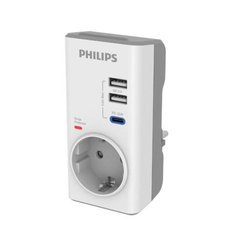 Philips Μονόπριζο Ασφαλείας με 2xUSB και Type-C CHP8010W/GRS (1150102-0002)