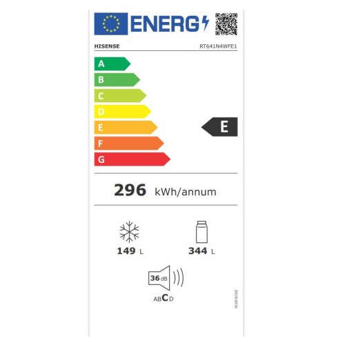 Hisense Ψυγειοκαταψύκτης RT641N4WFE1 Total NoFrost 493Lt Υ200xΠ70.4xΒ69.4εκ. Μαύρος