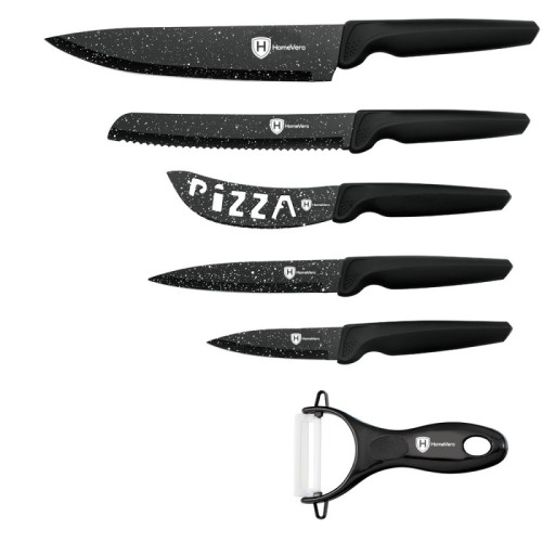 HomeVero Σετ Μαχαίρια HV-MBC5 με Μαρμάρινη Επίστρωση & Αποφλοιωτής Κεραμικός (6τμχ)