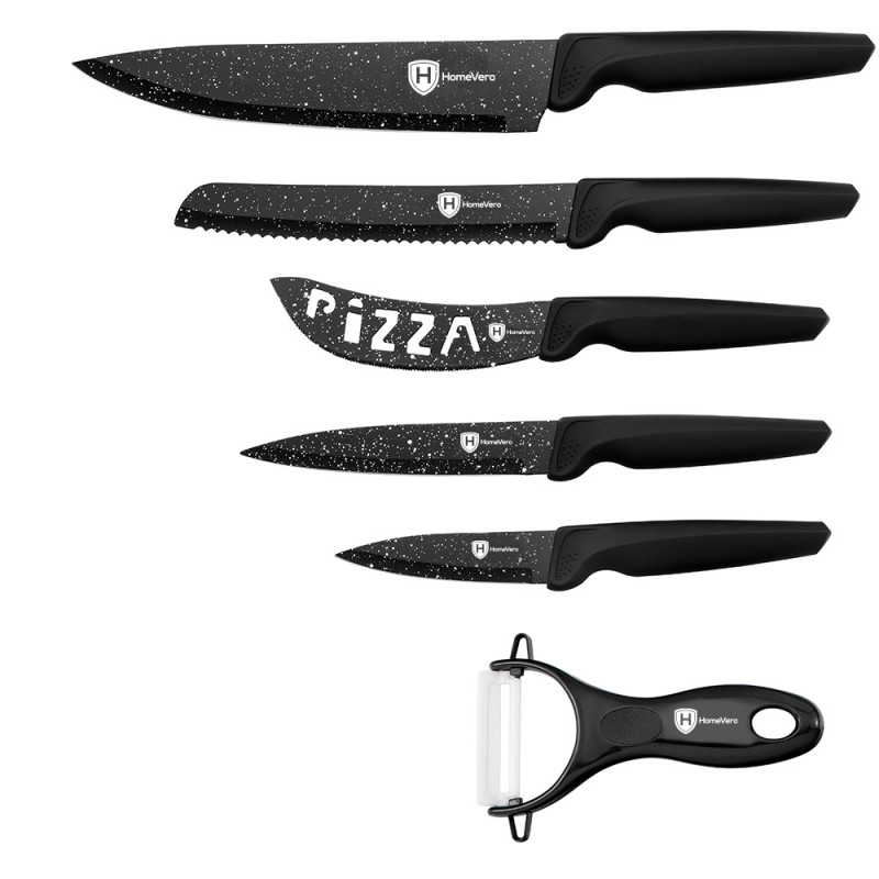 HomeVero Σετ Μαχαίρια HV-MBC5 με Μαρμάρινη Επίστρωση & Αποφλοιωτής Κεραμικός (6τμχ)
