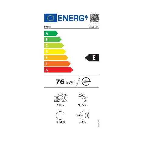 Pitsos Πλυντήριο Πιάτων DSS61I01 για 10 Σερβίτσια Π45xY84.5εκ. Inox