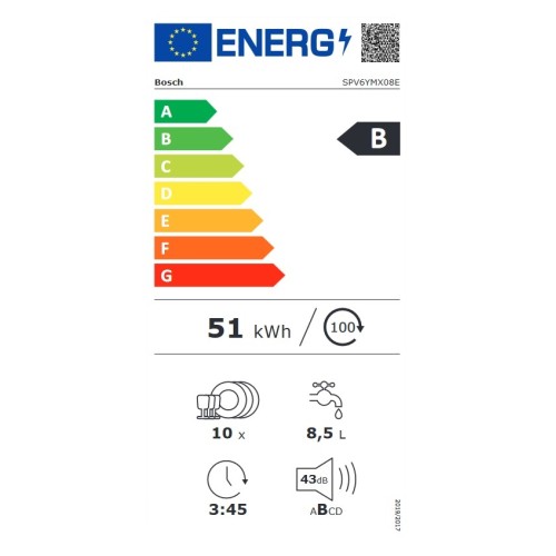 Bosch Εντοιχιζόμενο Πλυντήριο Πιάτων SPV6YMX08E για 10 Σερβίτσια Π44,8xY81,5εκ